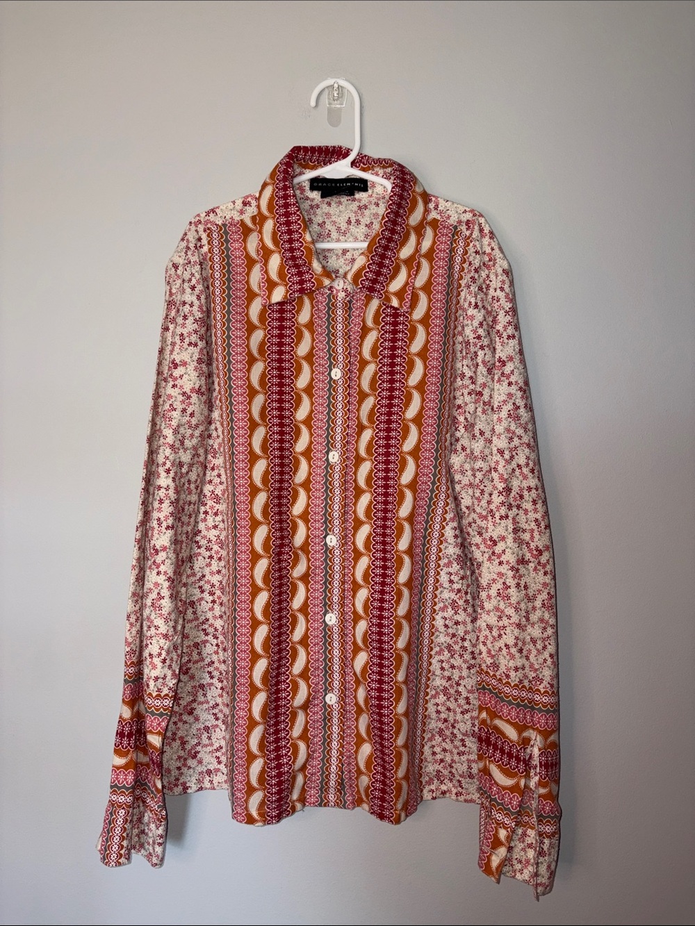 Grace Elements Floral Button-Down Shirt in Red, Orange, Cream XS